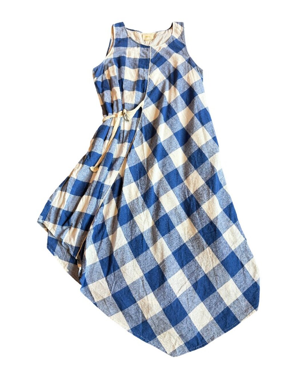 Maeve Blue White Buffalo Check Dress Asymmetrical Hem Sleeveless X-Large Women's
